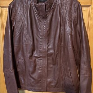 Quince Leather Stand Collar Jacket, Burnt Umber, size XL